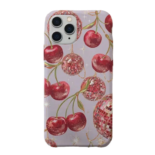 Cherry Disco Desenli Şeffaf Telefon Kılıfı