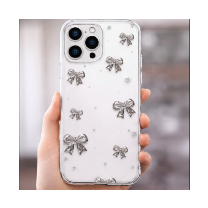 Small Ribbon Desenli Şeffaf Telefon Kılıfı