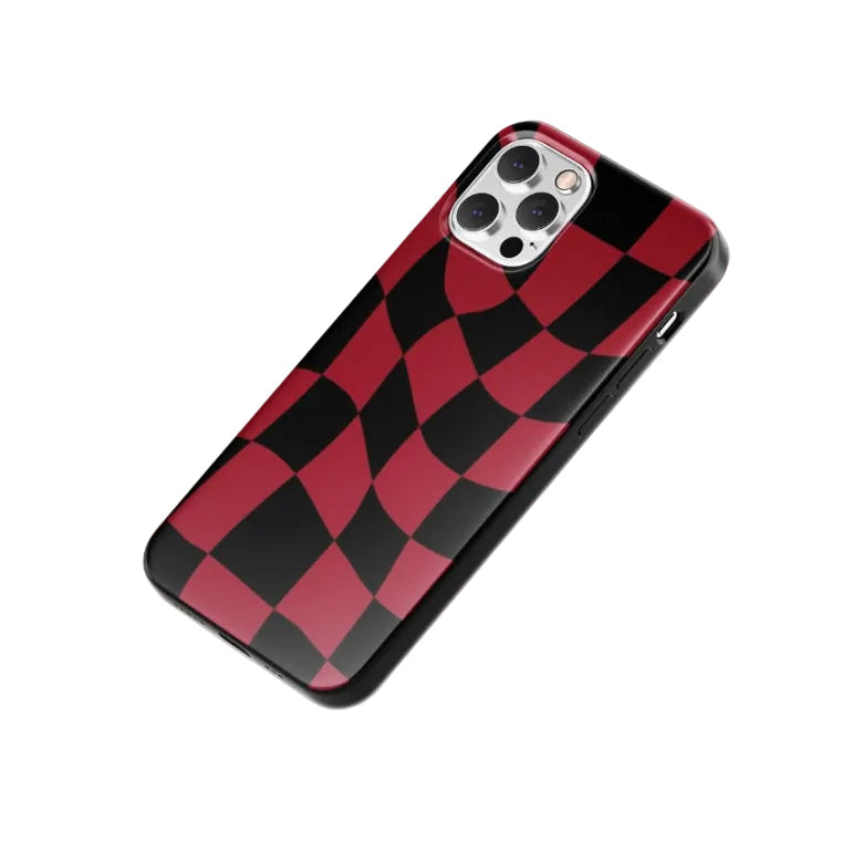 Wavy Kırmızı Siyah Desenli İçi Kadifeli Telefon Kılıfı N143