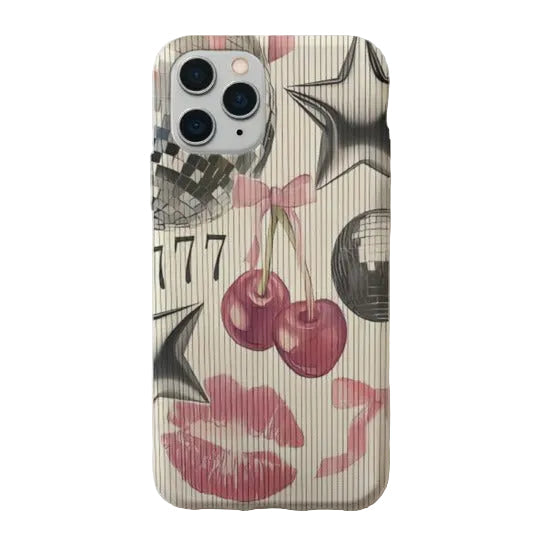 777 Cherry Desenli Şeffaf Telefon Kılıfı