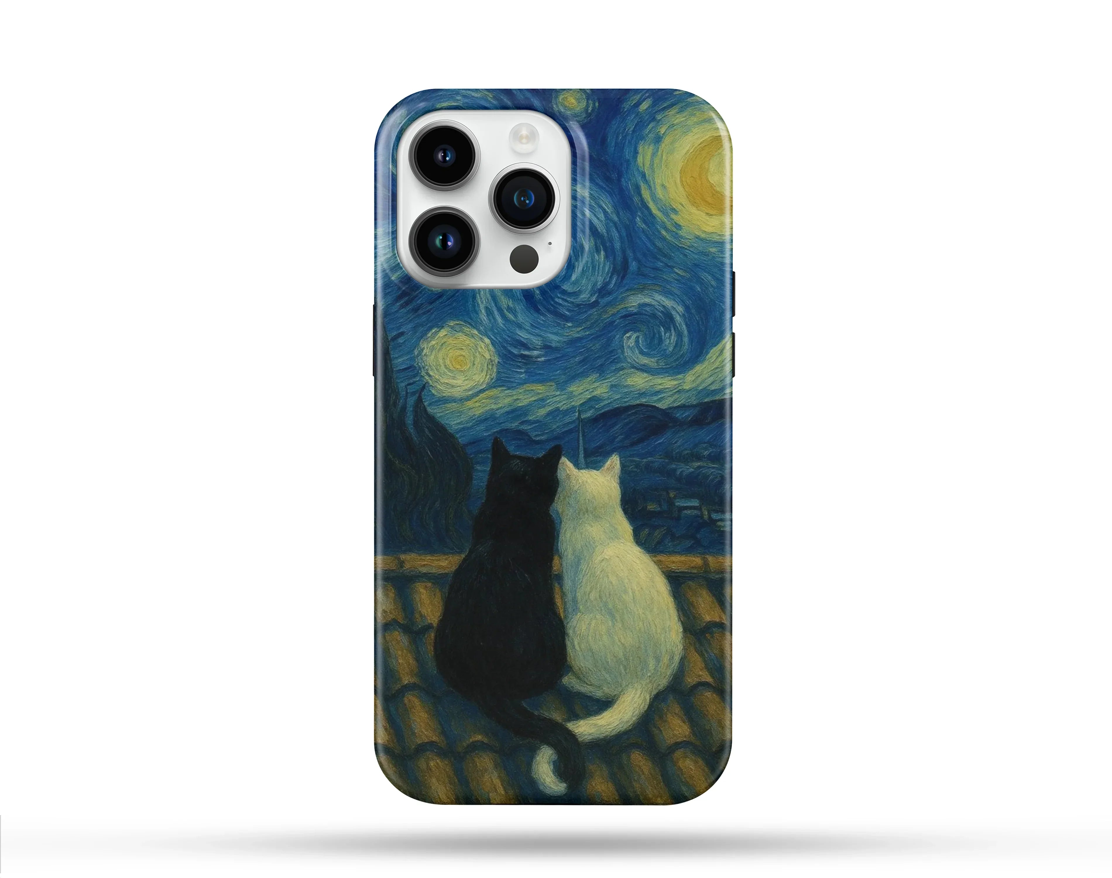 Black White Couple Cat Desenli İçi Kadifeli Telefon Kılıfı N108